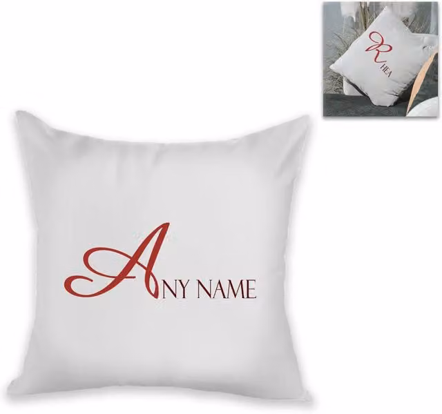 Uniqueful Personalised Big Letter with Name Design Wedding Couple Cushion, White, W/D/H: 40 x 40 x 40 cm
