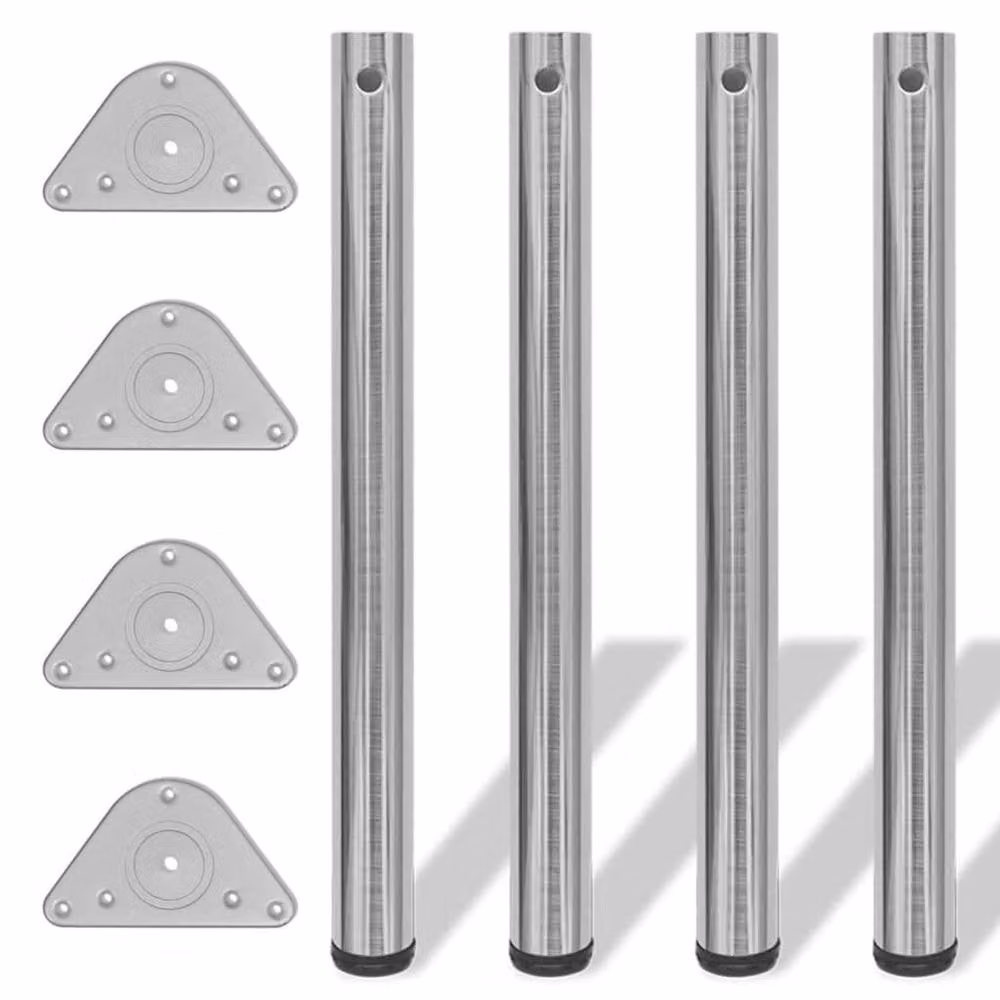 Berkfield Home Sturdy Height Adjustable Table Legs in Brushed Nickel Silver, H: 71 cm
