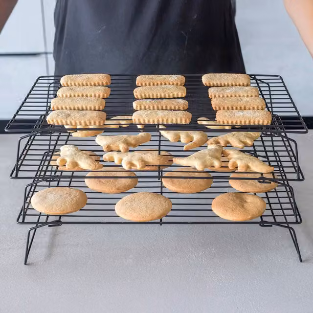 KitchenCraft Non-Stick Three Tier Rectangular Metal Cooling Rack in Black