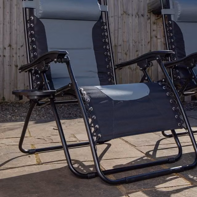 Samuel Alexander Luxury Padded Chair Lounger in Black and Grey with Adjustable Headrest, Cup Holders and Side Tray