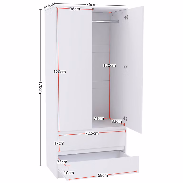 Vida Designs Denver Modern White Bedroom Set including Wardrobe, 6-Drawer Chest and 2 Bedside Tables