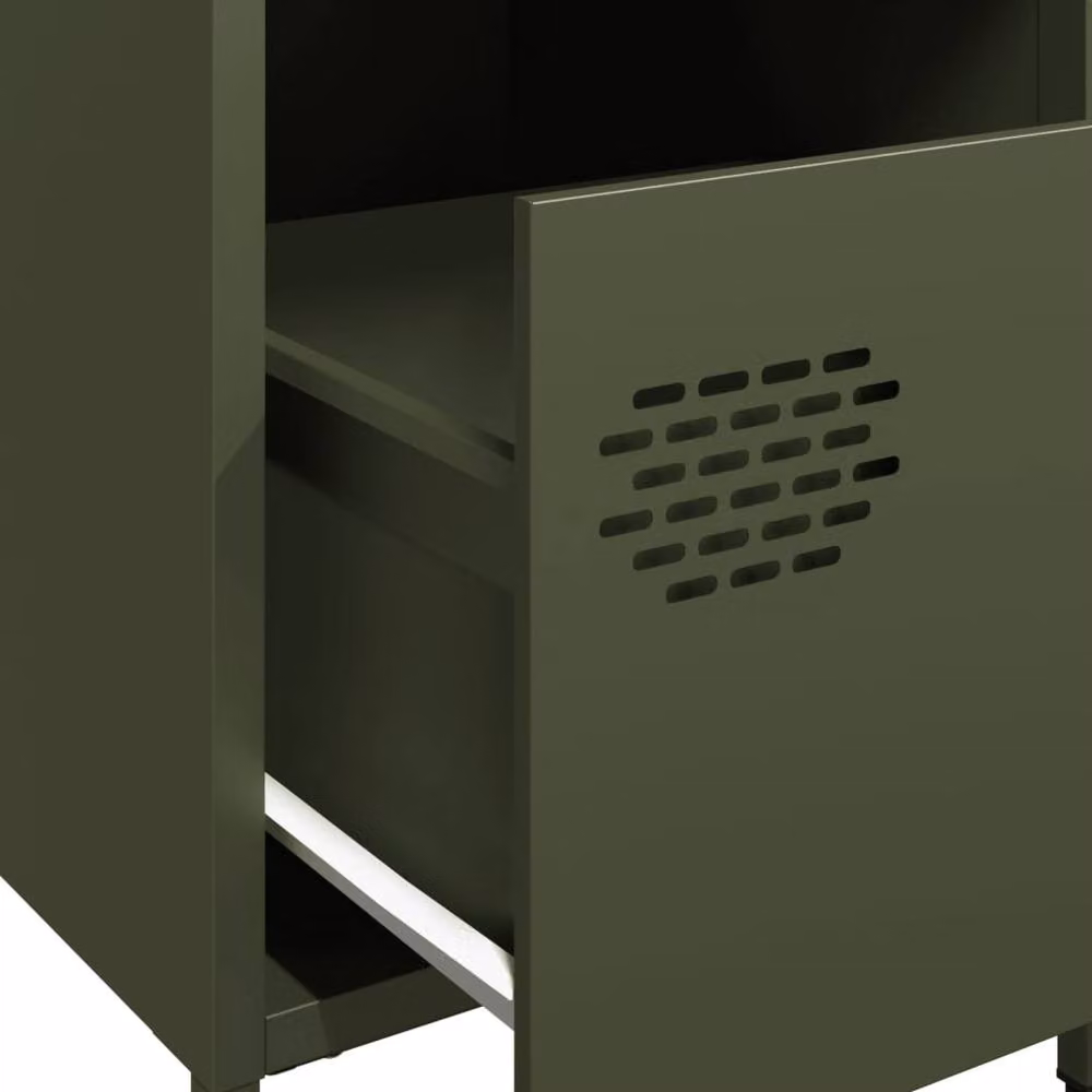 Berkfield Home Industrial Steel Bedside Cabinet in Olive Green, W/D/H: 35 x 39 x 43.5 cm – 4