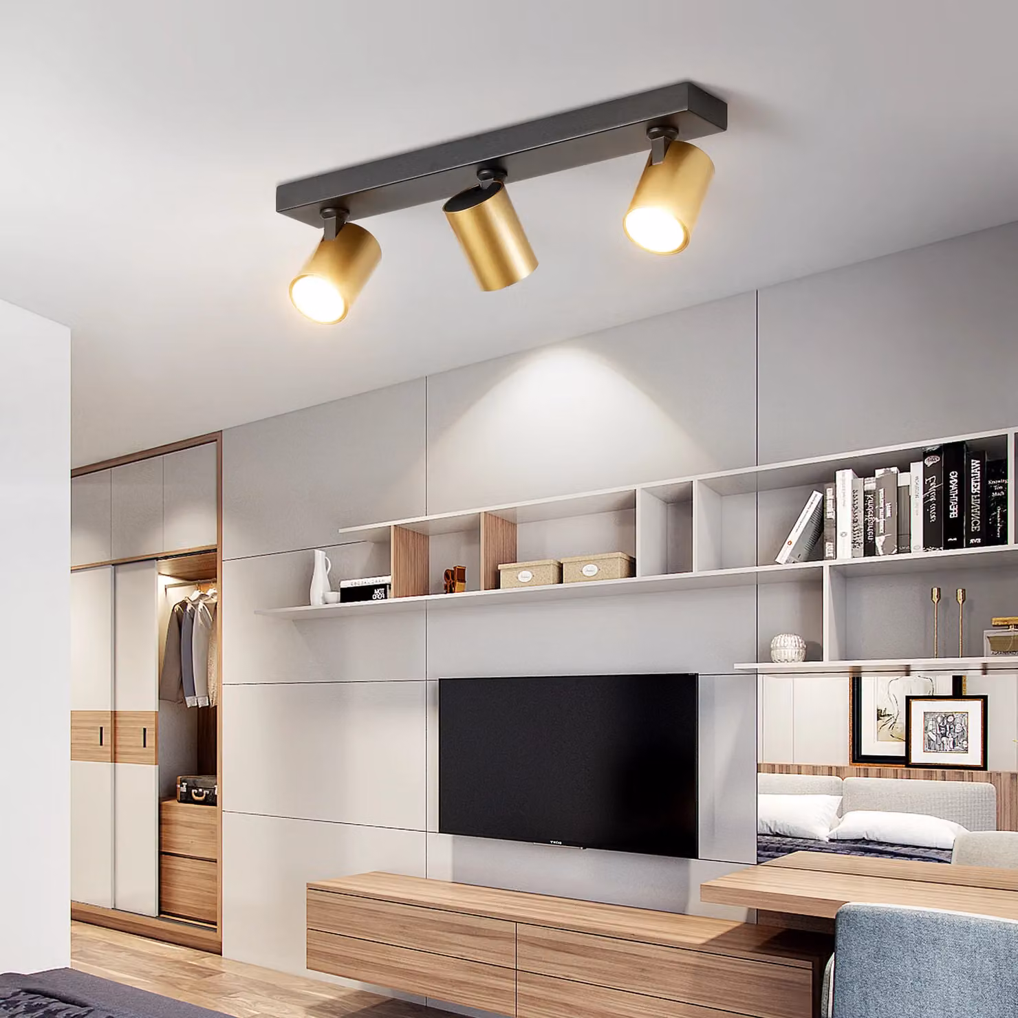 Harper Living Adjustable Modern Metal Ceiling Spotlights in Matt Black and Gold Finish – 2