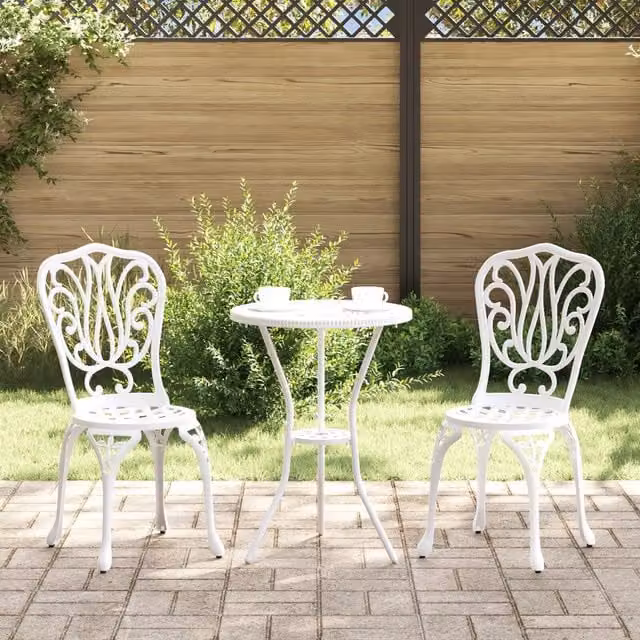 Berkfield Home 3-Piece Round Garden Bistro Set in White Powder Coated Aluminium – 1