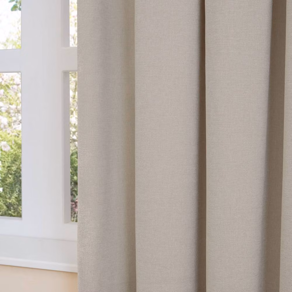 Furn Chenille Blackout Eyelet Curtain Pair in Beige, Width: 168 cm, Drop: 229 cm – 2
