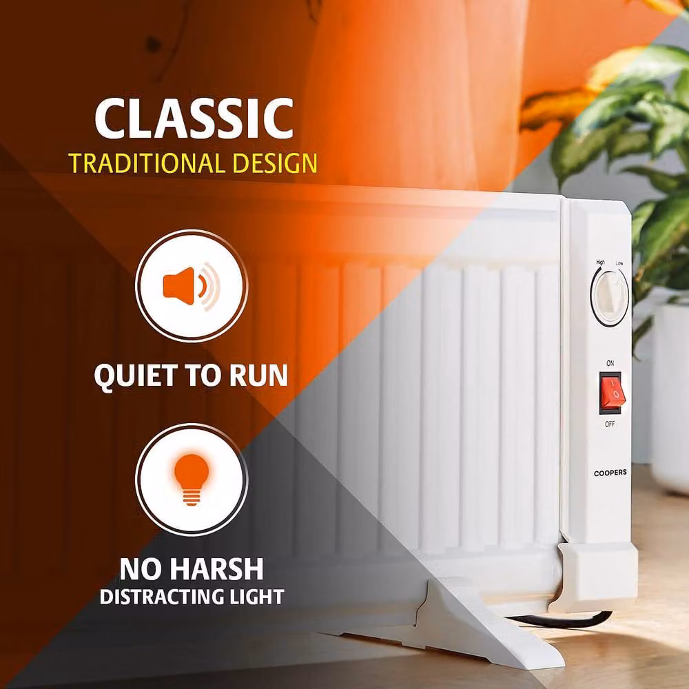 Bergstrom 600W Low Level Freestanding Oil Filled Radiator with Thermostatic Control in White – 5