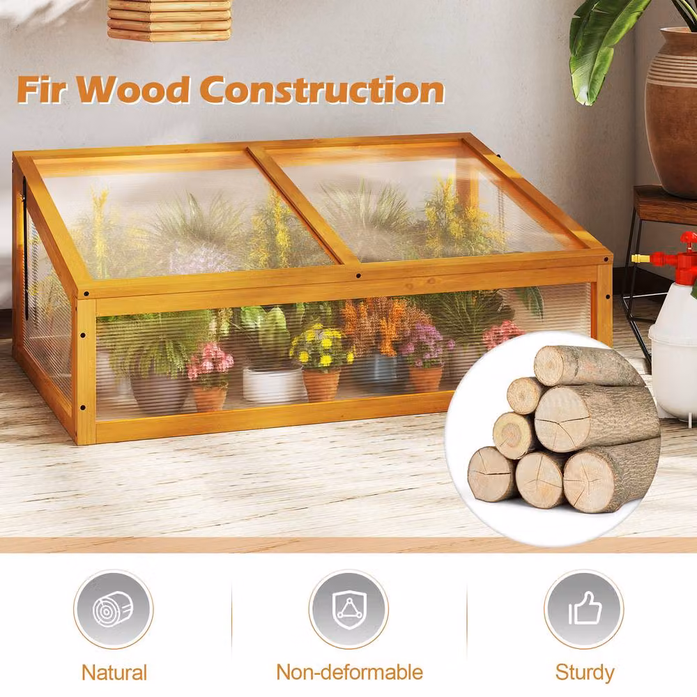 Gymax Wooden Cold Frame Greenhouse and Portable Raised Planter Bed in Brown – 4
