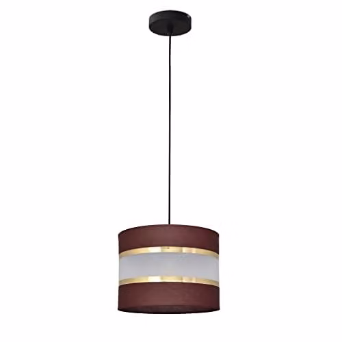 Netlighting Helam Helen Cylindrical Fabric Pendant Ceiling Light in Brown, Gold and Black, Diameter: 20 cm