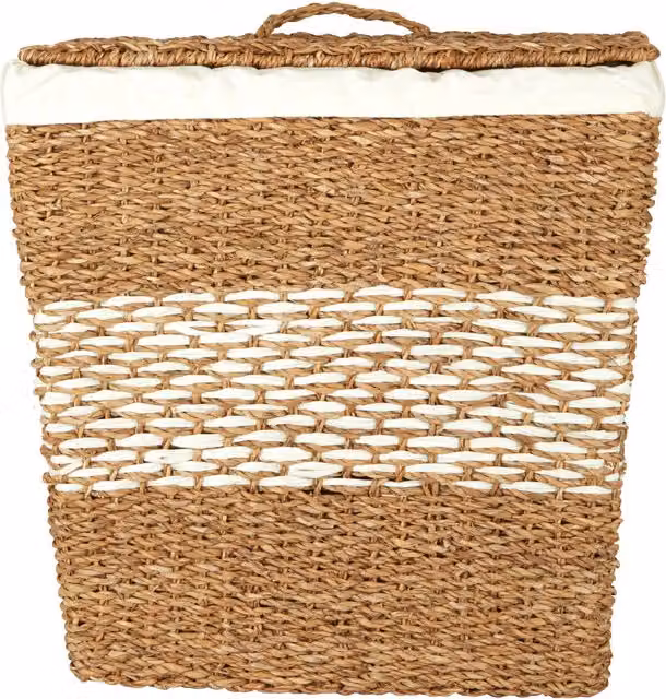 Orsina Lidi Tapered Seagrass Basket with Lid in White and Natural
