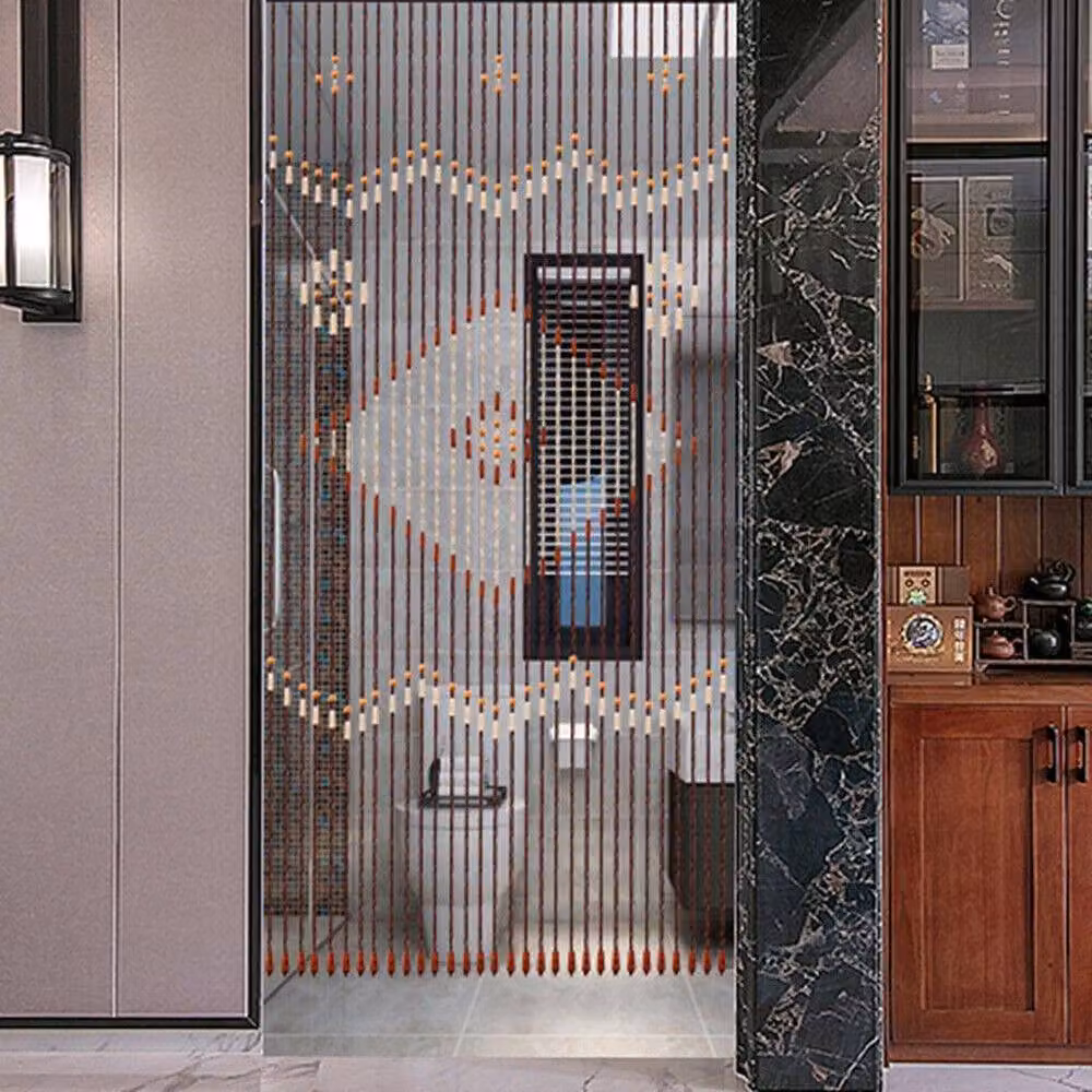 SPETLEK Wooden Beaded Bamboo Door Curtain in Brown and Multicolour, W: 90 cm, H: 208 cm – 3
