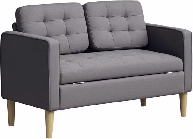 FORGEVIO Compact 2 Seater Upholstered Sofa in Grey with Hidden Storage – 1