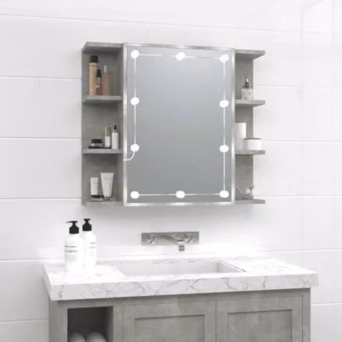 vidaXL Modern Mirror Cabinet with LED Lighting in Matt Concrete Grey, W/D/H: 70 x 16.5 x 60 cm