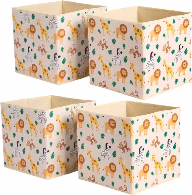 OHS Set of 4 Safari Folding Storage Cube Boxes in Beige – 1