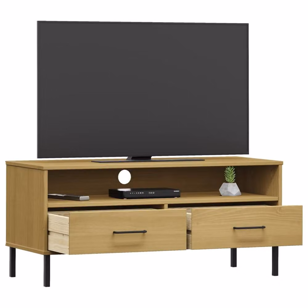 Berkfield Home OSLO TV Cabinet in Light Brown Solid Pine Wood with Metal Legs – 3