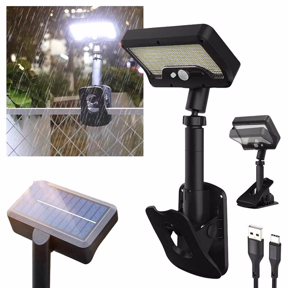 FLAVORA Black Clip-on Solar LED Outdoor Motion Sensor Light with 92 LEDs – 4
