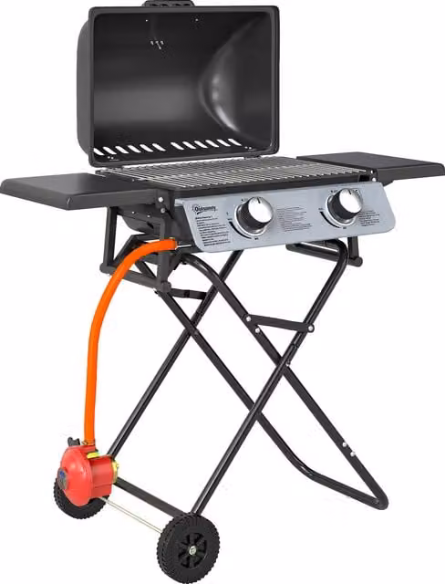 Outsunny 2 Burner Portable Gas BBQ with Trolley, Stainless Steel Frame, Thermometer and Lid, Black, W/D/H: 122 x 50 x 102 cm – 1