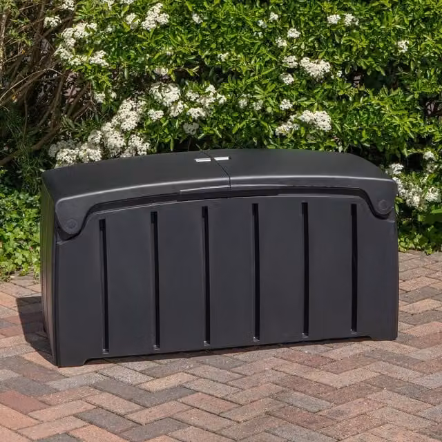 Strata Large Weatherproof Garden Storage Box with Butterfly Opening, Black and Grey, W: 115 cm, D: 56 cm, H: 60 cm – 1