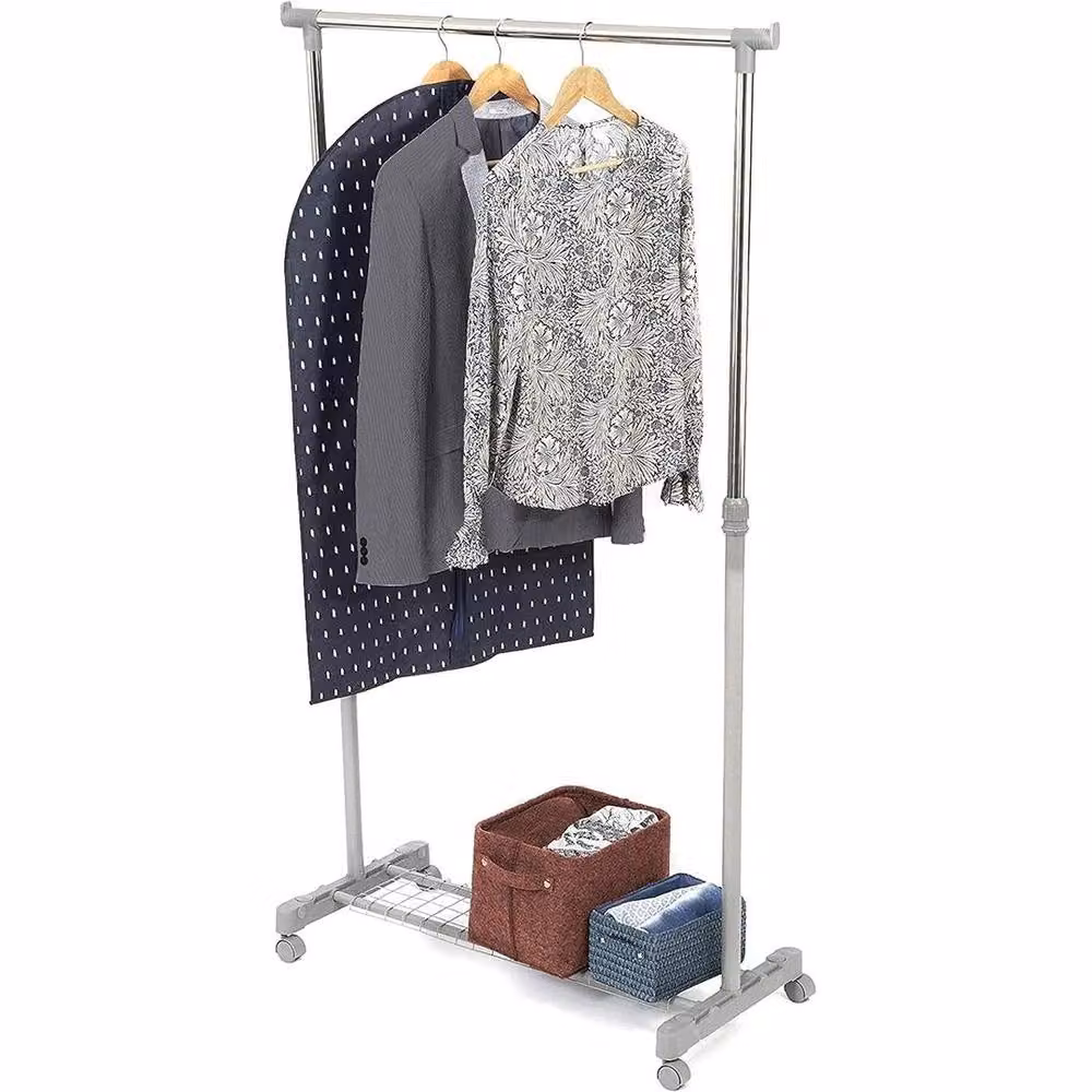 EONLION Adjustable Height Clothes Rail with Wheels in Silver – 2