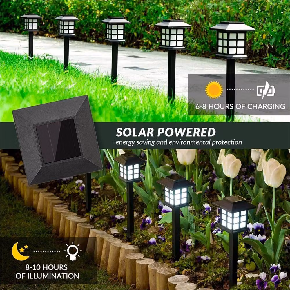 Kelvenix 12-Piece Solar LED Garden Pathway Lights, Black and White Outdoor Stake Lighting with Dusk Sensor and IP65 Waterproof Rating – 4
