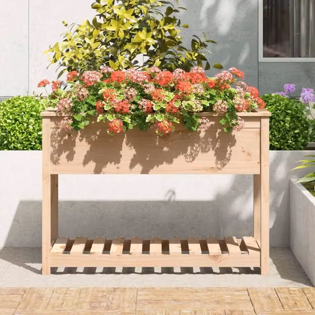 Berkfield Home Rustic Pine Planter with Shelf, Beige, W/D/H: 111.5 x 54 x 81 cm – 1