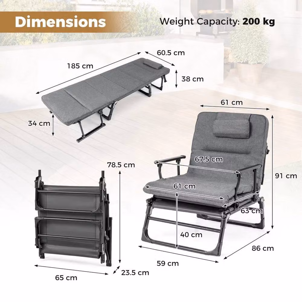 KORVIXA 3 in 1 Convertible Single Sofa Chaise, Grey Fabric with Metal Frame, W/D/H: 100 x 100 x 100 cm – 2