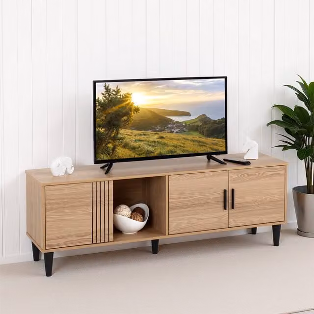 Seconique Mid Century Brown Wood TV Cabinet