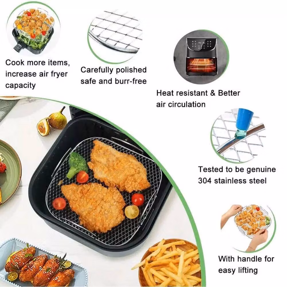 VOGREX Stainless Steel Stackable Square Ninja Air Fryer Rack in Silver – 2