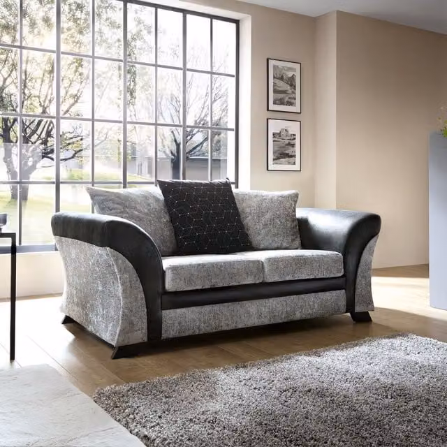 Abakus Direct Farrow L-Shape 2 Seater Corner Sofa in Black and Grey with Crushed Chenille Fabric – 1