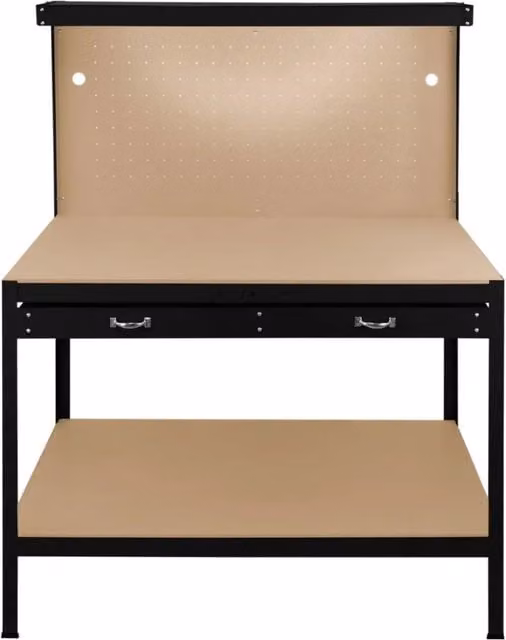 Monstershop Workbench with Pegboard and Drawer, Black, W/D/H: 120 x 60 x 155 cm