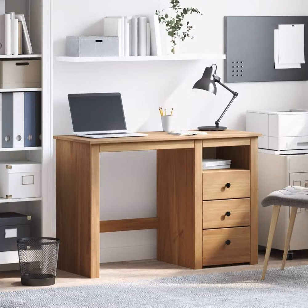 Berkfield Home Panama Writing Desk in Brown Solid Pine Wood, W/D/H: 112 x 45 x 75 cm – 3