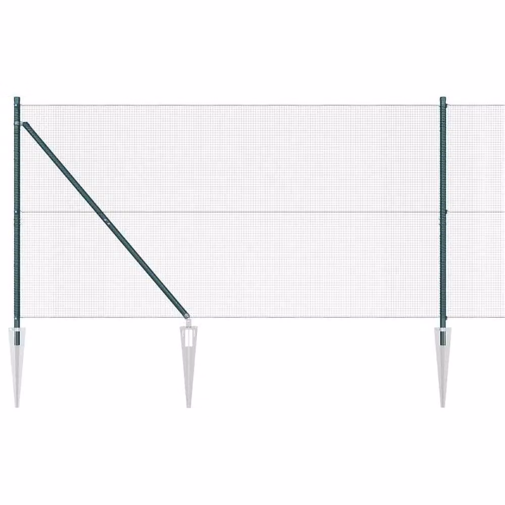Berkfield Home Green Welded Steel Wire Fence with 7 Spike Posts, W: 10 m, H: 1.4 m – 2