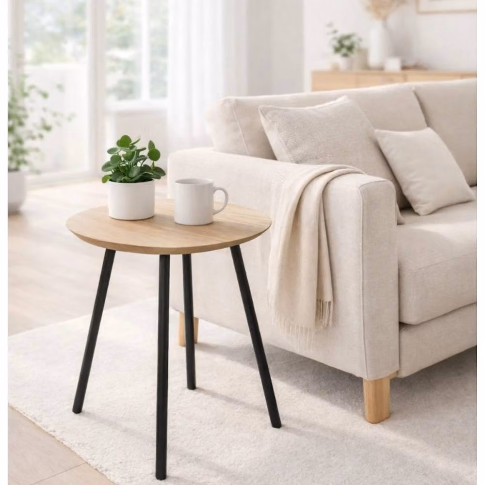 FORGEVIO Round Oak Coffee Table with Black Metal Legs – 2