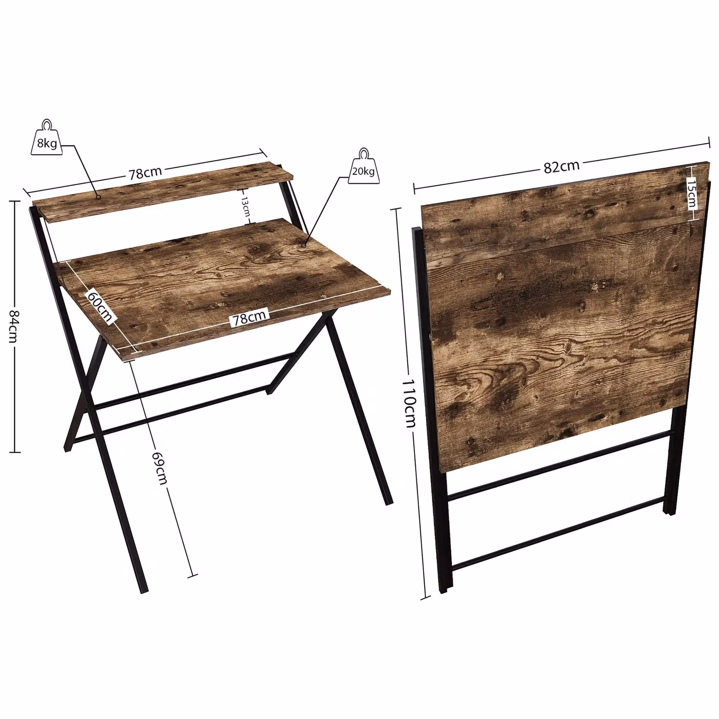 Vida Designs Brooklyn Foldable Computer Desk in Dark Brown – 3
