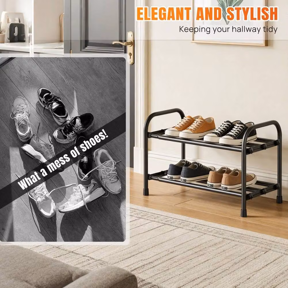 FLAVORA 2-Tier Metal Shoe Storage Rack in Black, W: 50 cm – 4
