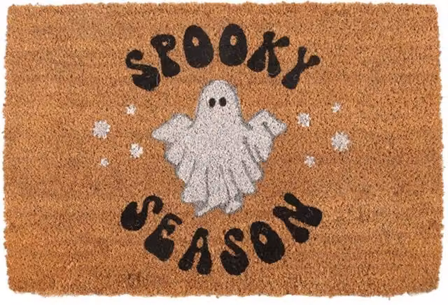 KDMK Spooky Season Ghost Coir Doormat, Brown, Rectangular