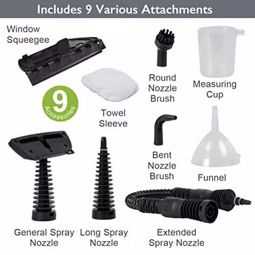 Quest Handheld Steam Cleaner in Green with 9 Cleaning Attachments and Accessories – 4