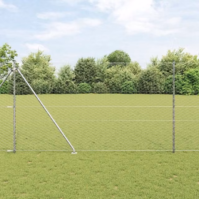 Berkfield Home Hexagon Wire Mesh Fence, Galvanised Steel, Silver, Height: 160 cm x Length: 25 m