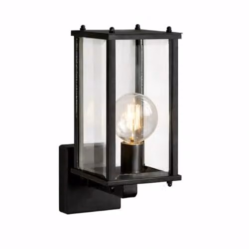 CGC Lighting Black Outdoor Wall Lantern with Transparent Bevelled Glass, IP44 Waterproof, Up Light Direction