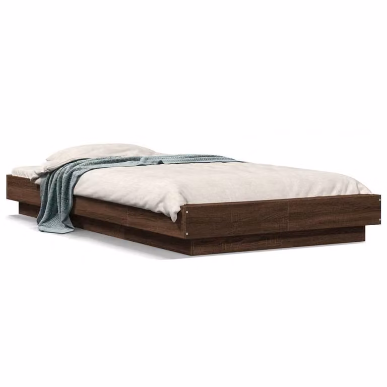 Berkfield Home Durable Bed Frame with LED Under-Bed Lighting in Brown Oak, 90 x 200 cm