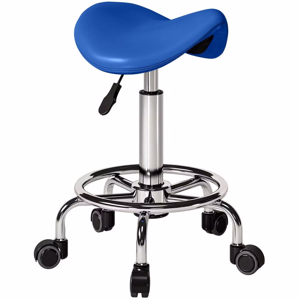 HOMCOM Blue Rolling Saddle Chair with Castors and Synthetic Leather Seat for Massage and Spa Professionals – 2