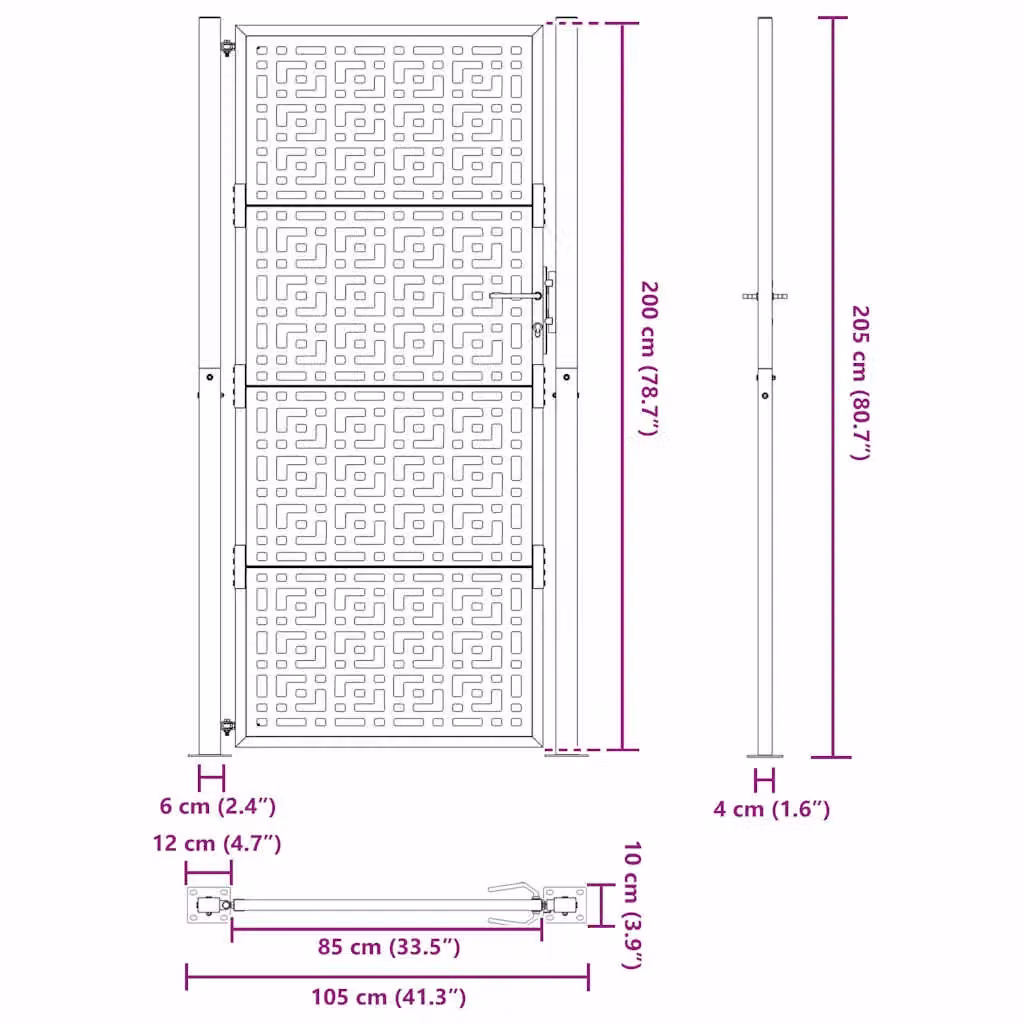 Berkfield Home Black Steel Garden Gate, W: 105 cm, H: 205 cm – 5