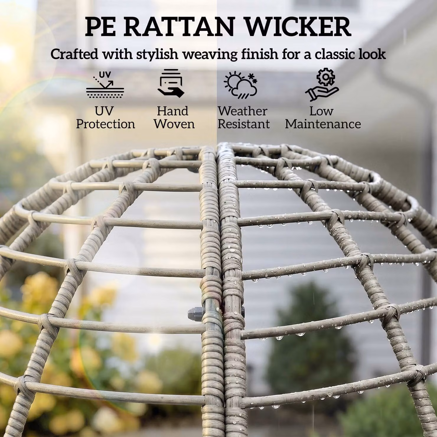 Outsunny Rattan Egg Chair and Ottoman Set with Thick Cushions in Light Grey – 5