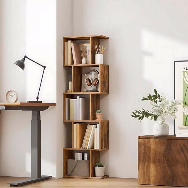 The Bazaarist 6 Tier Rustic Brown Open Shelf Room Divider Bookcase
