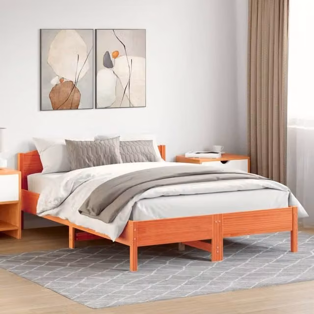 Berkfield Home Solid Wood Pine Bed Frame in Wax Brown, W: 160 cm, D: 200 cm – 1