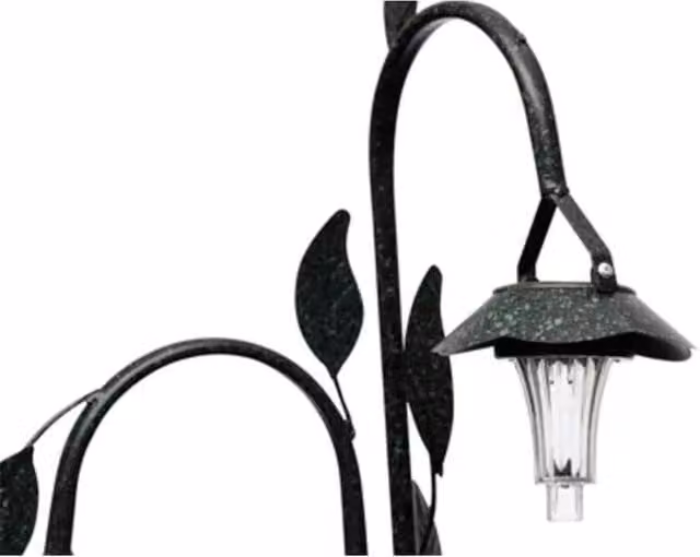 Berkfield Home Solar LED Plant Rack in Brown with Metal and Coconut Fiber Hanging Baskets, W/D/H: 109 x 48 x 47 cm