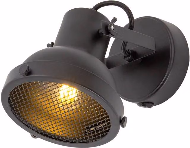 Happy Homewares Vintage and Industrial Matte Black Spot Wall Light Fitting with Front Grill and Rocker Switch, W/D/H: 12 x 15 x 21 cm – 6