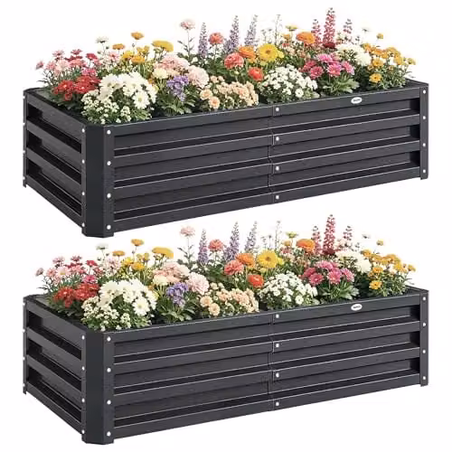 Outsunny Set of 2 Grey Galvanised Steel Raised Garden Beds, W/D/H: 120 x 60 x 30.5 cm – 1