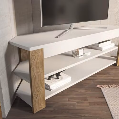 DECOROTIKA Rita Corner TV Unit for TVs up to 55 inches, White and Brown, W/D/H: 120 x 35 x 42 cm – 3