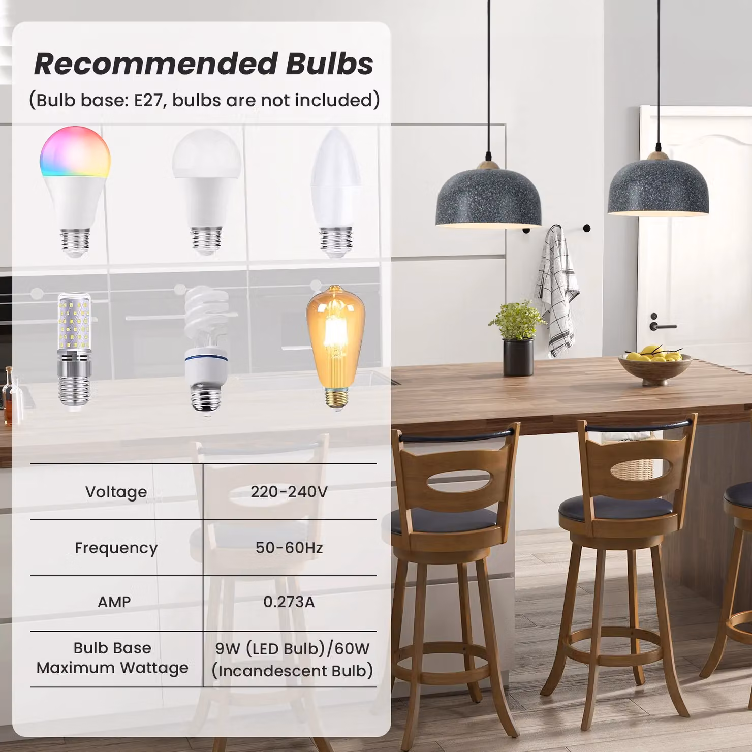 Costway Grey Modern Dome Pendant Light with Adjustable Hanging Cable and E27 Base – 4