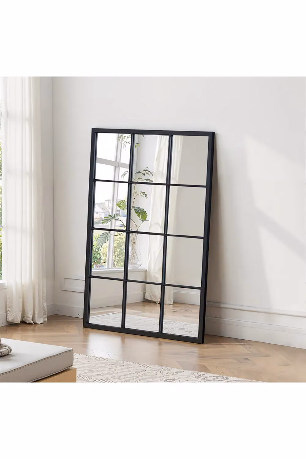 Living and Home Classic Industrial Rectangular Black Metal Grid Window Hanging Mirror, W: 60 cm, H: 90 cm – 2